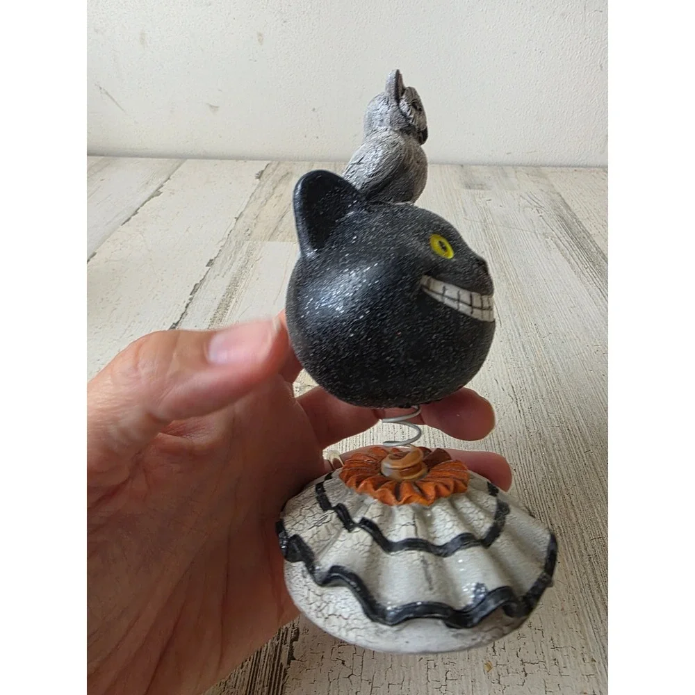 Glitter bobblehead cat owl Halloween crackle statue figurine decor